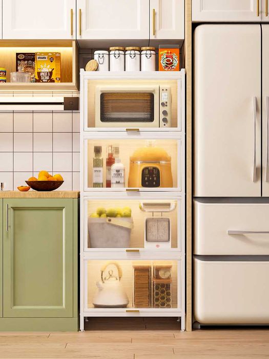 Metall oshxona shkafi eshiklari tepaga ochiladi, 35 kg polka