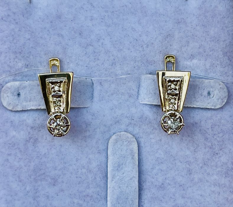 Золотые серьги с бриллиантами 585 Россия