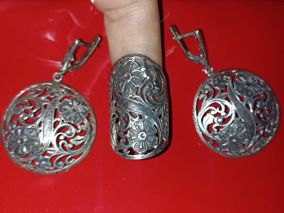 Серебро 925 пробы серьги и кольцо