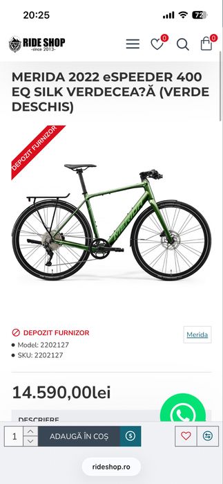 Bicicleta electrica  marimea  M 51/ asistata electric ( Mahle x35)  Merida e speeder 400q pret magazin 12000-14500 lei