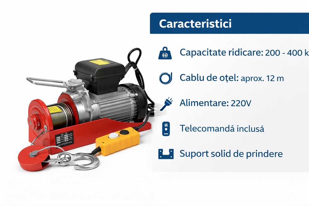 Macara electrica 200-400 kg cablu 12m 220V pentru atelier
