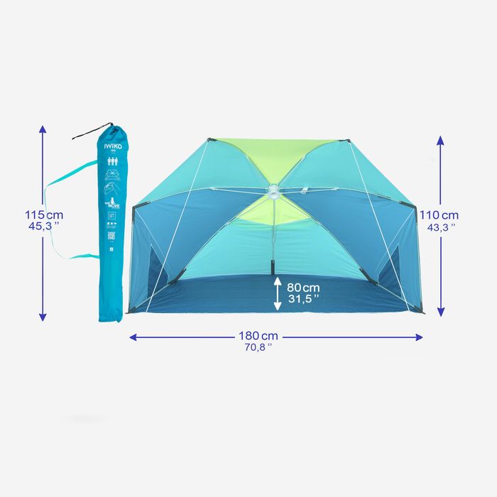 Adăpost umbrelă plajă Iwiko 180 albastru - produs resigilat Decathlon