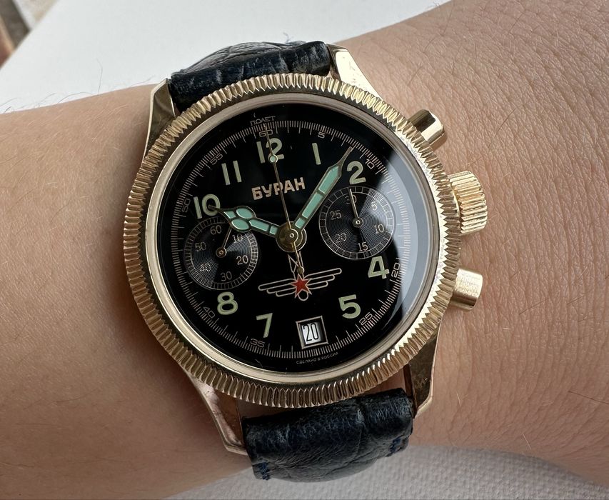 Полет Буран – механичен хронограф, позлатен,2000 г