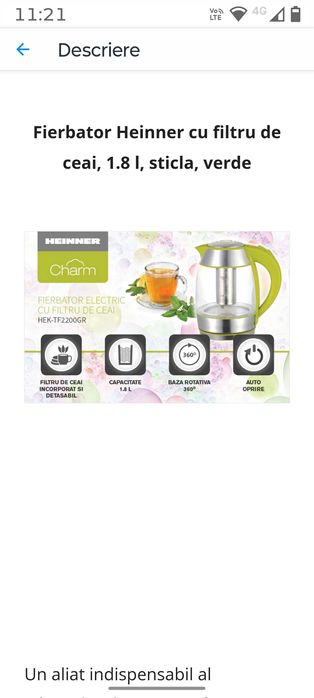 Cana fierbator inox 2200W filtru ceai