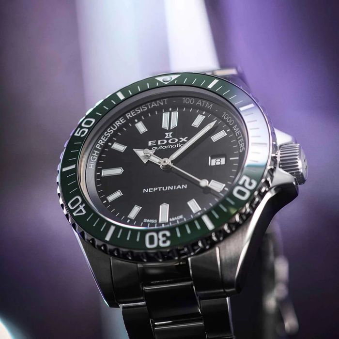 Швейцарские дайверские часы EDOX Neptunian, механика 1000 метров!