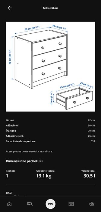Comoda 3 sertare, pin, 62x70