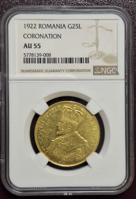 25 lei 1922 AU 55 Moneda aur