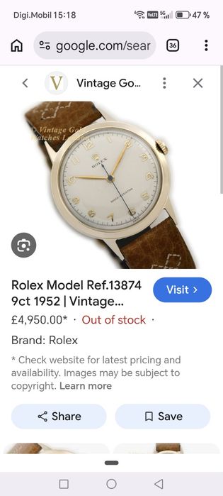Ceas Rolex Precision Aur 18k, 36 mm Anii'50