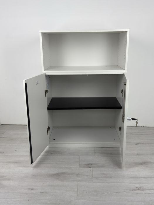 Шкаф етажарка с връти сив и допълнителна ракла съхранение на документи