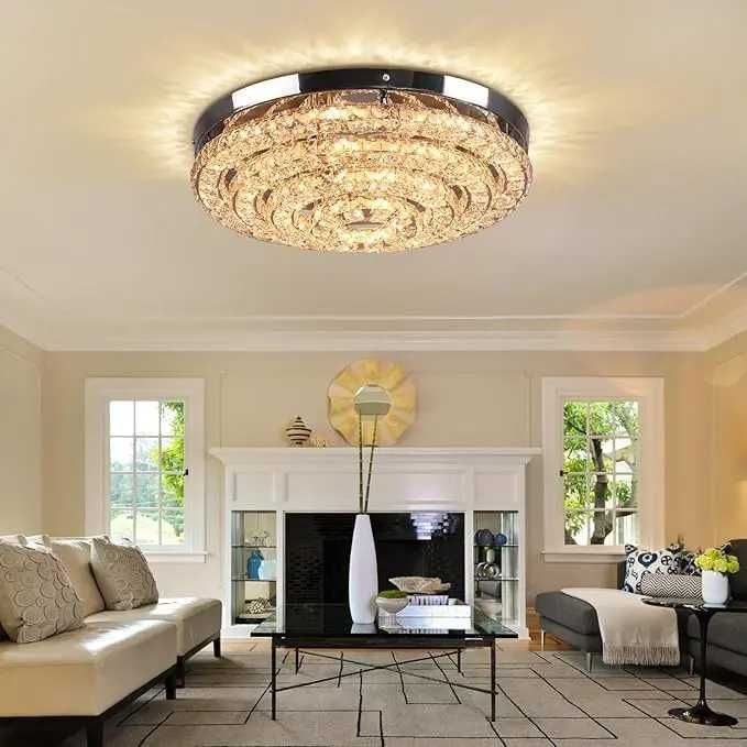 Candelabru de cristal , lustra de living 61w/45cm rotunda moderna