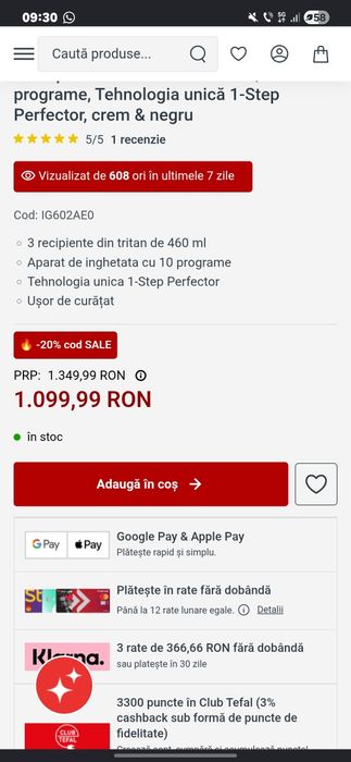 Aparat de inghetata Tefal Dolci IG602AE0, 10 programe, capacitate 3 x 0.46L  - Sigilat