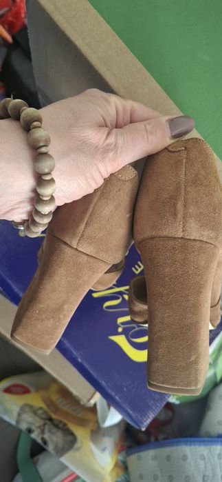 Pantofi toc bloc, înalt, piele, 39