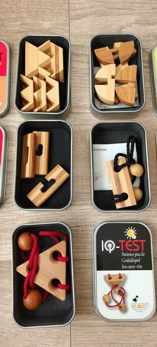Lot 5 puzzle-uri IQ Test din lemn - jocuri de logica