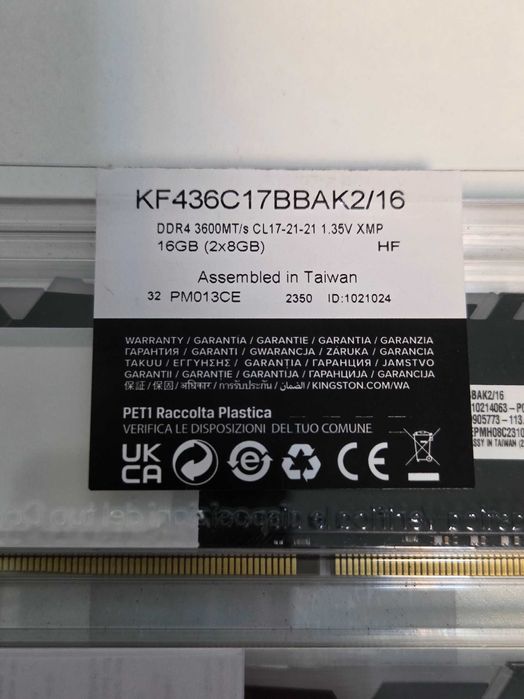 Запазена 16GB (2x8GB) DDR4 3600mhz Kingston FURY BEAST RGB Black - CL1
