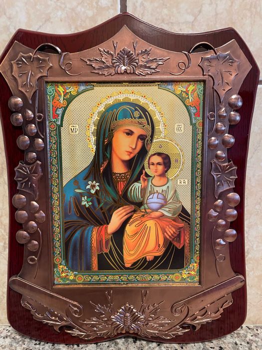 icoana veche icoana argintata maica domnului dim 24x27 icoana veche