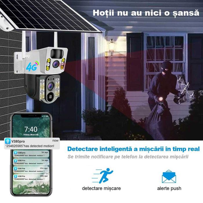 Camera de Supraveghere cu SIM 4G si Lentile Duble, Panou solar, 64GB
