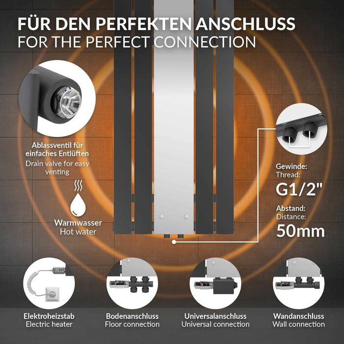 Дизайнерска лира за баня LuxeBath с огледало - черна