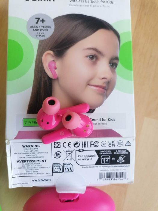 Căști wireless Belkin SoundForm Nano pentru copii fete – Microfon Bluetooth 5.0 Roz 5 ore de redare + 19 ore de incarcare in carcasa