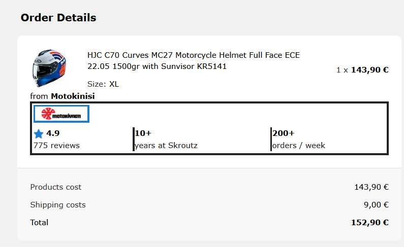 Като нова! Каска HJC C70 Curves MC27 - Размер XL (Използвана 5 часа)