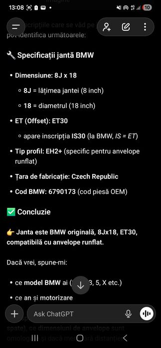 Set 4 jante BMW r 18 5 x 120  8 j et 30 cu senzori presiune