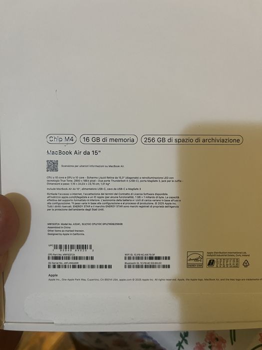 Macbook air 15” M4 16/256