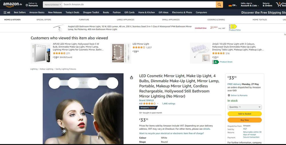 Lumina(rece-calda) cosmetica LED machiaj, USB, REDUS de la 170RON