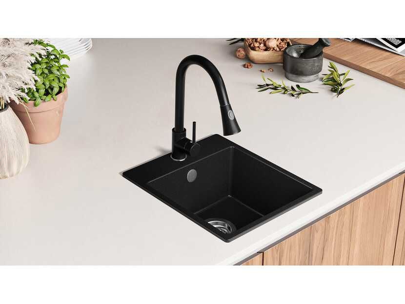 Кухненска Мивка от гранит модел Рига 45 XL 430 x 500 mm - Черна