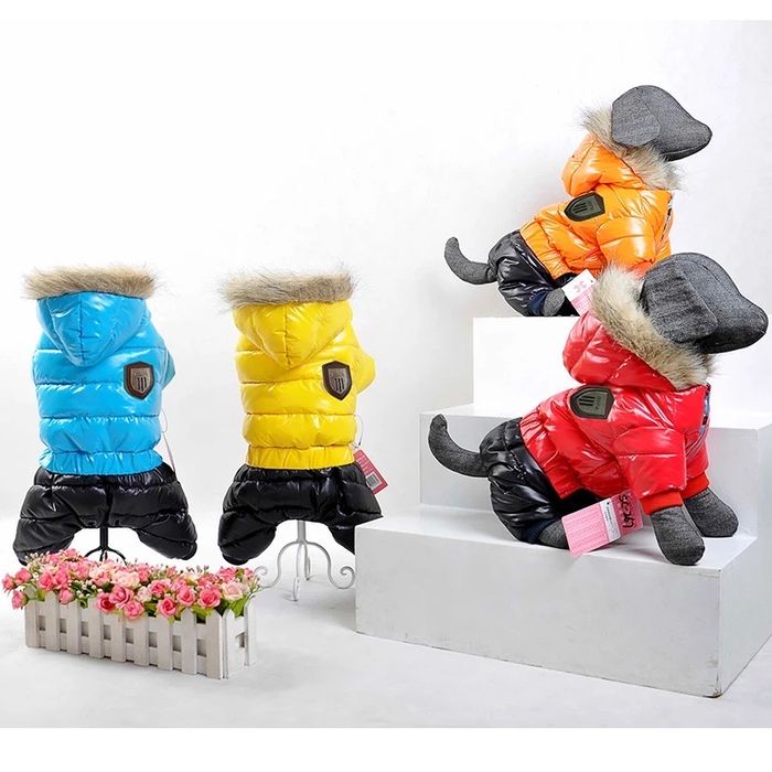 Кучешки дрешки яке гащеризон за куче зимно луксозно с качулка худи