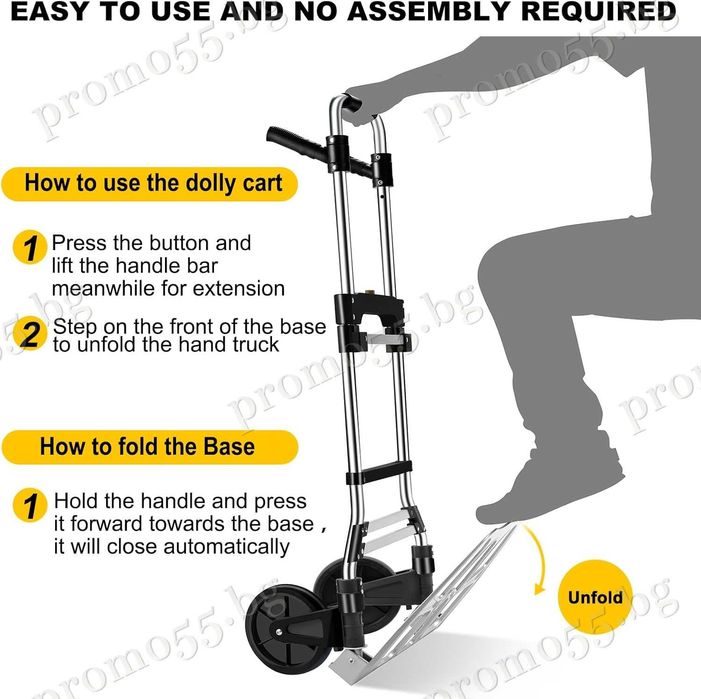 Сгъваема Ръчна Алуминиева Количка за Тежък Багаж с Телескопична Дръжка