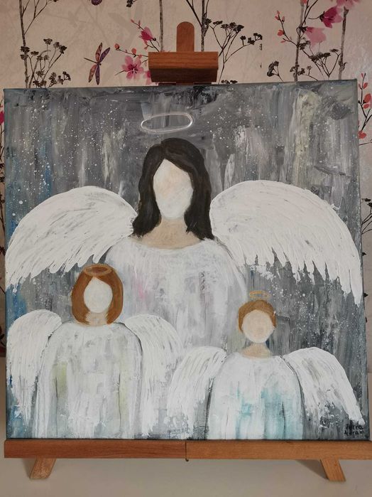 Tablou pictat: 3 Ingeri 40*40 cm