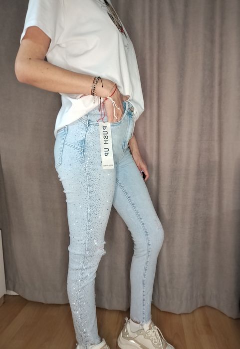 Дамски дънки с камъни, чарлстон,зелени, Baggy fit