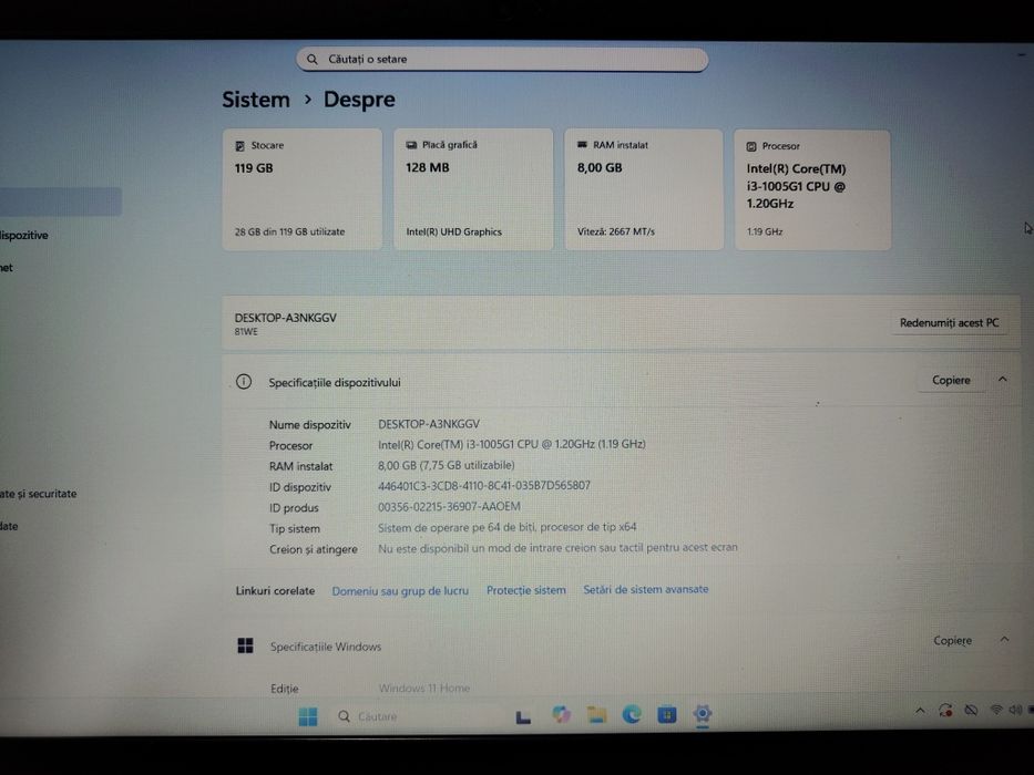 Laptop Lenovo 15,6 inch/ i3-1005G1/8gb RAM/ ssd 128 GB /