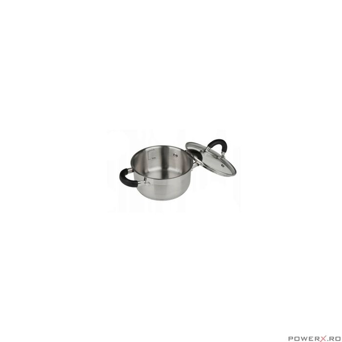 Oala din inox cu capac sticla, fund termic multistrat, 1litru, 14cm,