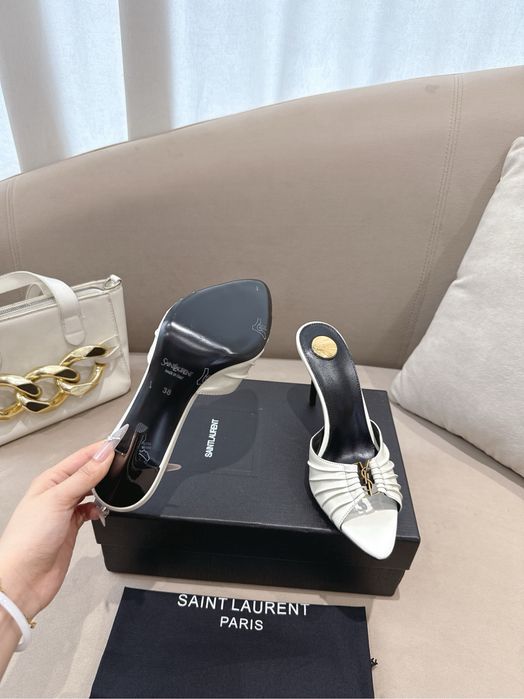 Saboți de damă sunt Saint Laurent Babylone din piele albă