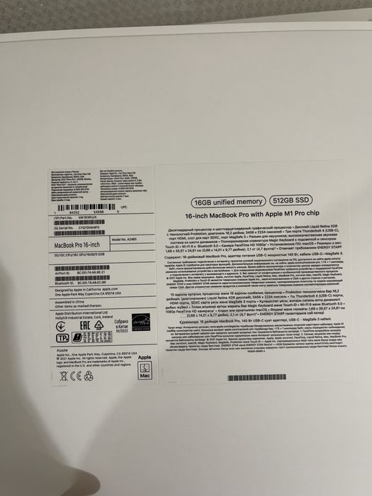 Makbook 16 pro m1 2021 года memory 16/512gb ssd
