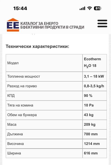 Палетна камина с водогреен топлообменник.