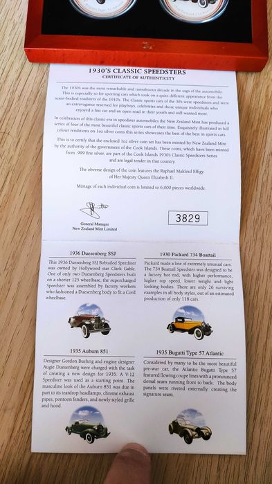 Продавам комплект 4 сребърни монети по 1 унция 1930 Classic Speedsters