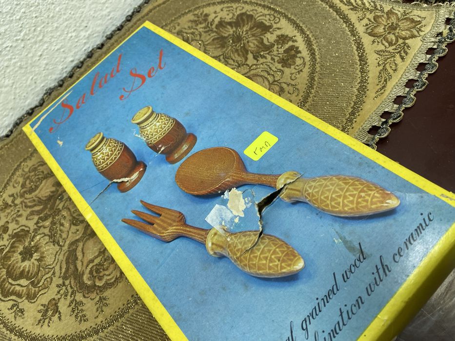 Салатен комплект дърво и керамика Salad Set 1970 Германия