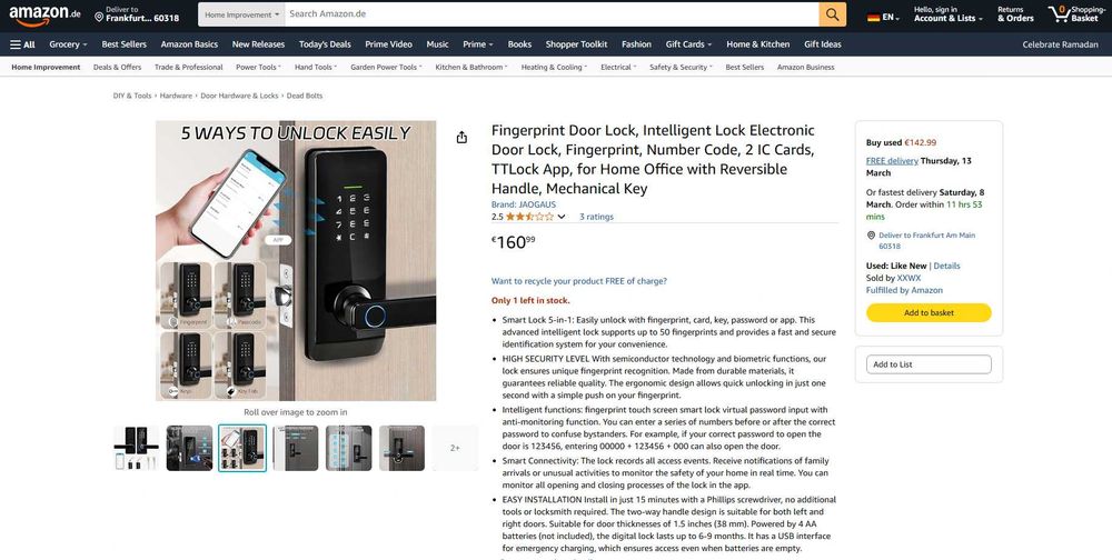 Yala/Lock Smart, INT-EXT, Cifru+Amprenta+APP WiFi, Redus de la 800RON