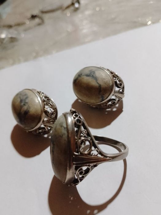 Серьги  кулон и комплект серебро