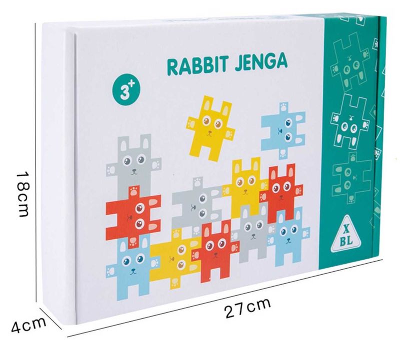 Забавна логическа Дървена игра Дженга Зайчета - тетрис