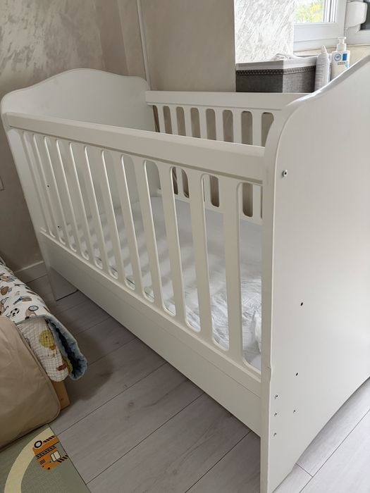 Patut copil alb din lemn masiv 120x60