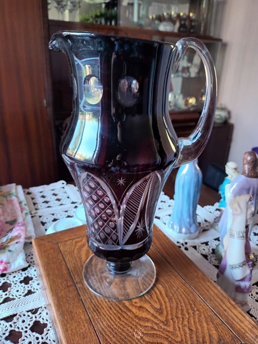 Carafă din cristal rubin gravat manual /Bohemia, 25 cm
