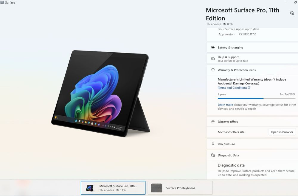 Surface Pro 11 X-Elite, garantie inca 1 an, negru