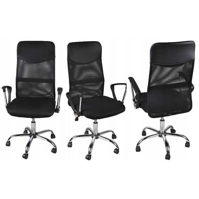 Офис стол, въртящ се, функция накланяне, мрежест, черен, макс. 130 кг