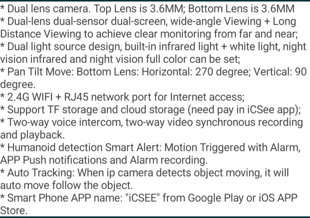 1. CAMERA supraveghere 4k, 8MP (4MP+4MP)+ card 128 GB (100RON)