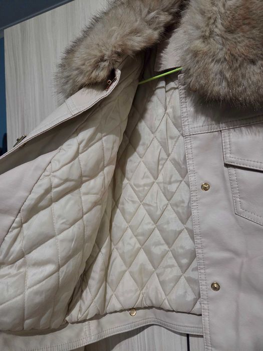 Дамско кожено яке с пух