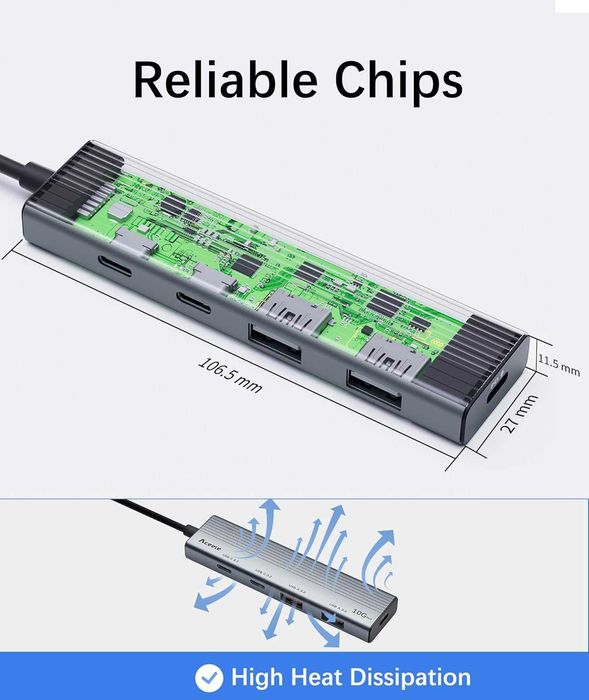 Aceele USB 3.2 Gen 2 Адаптер 10Gbps– 4-портов ултра бърз хъб с USB-C/A