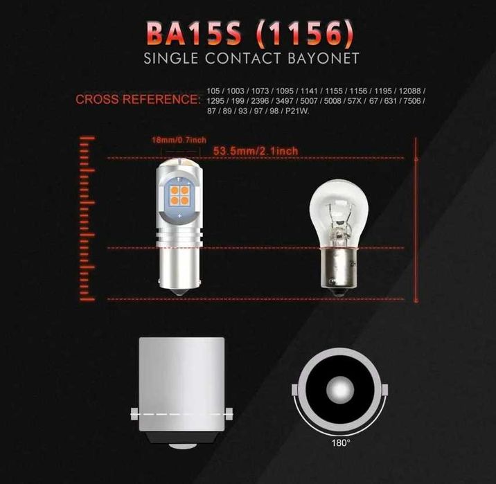 2бр LED крушки за мигач P21W с вградена лупа 12 диода.