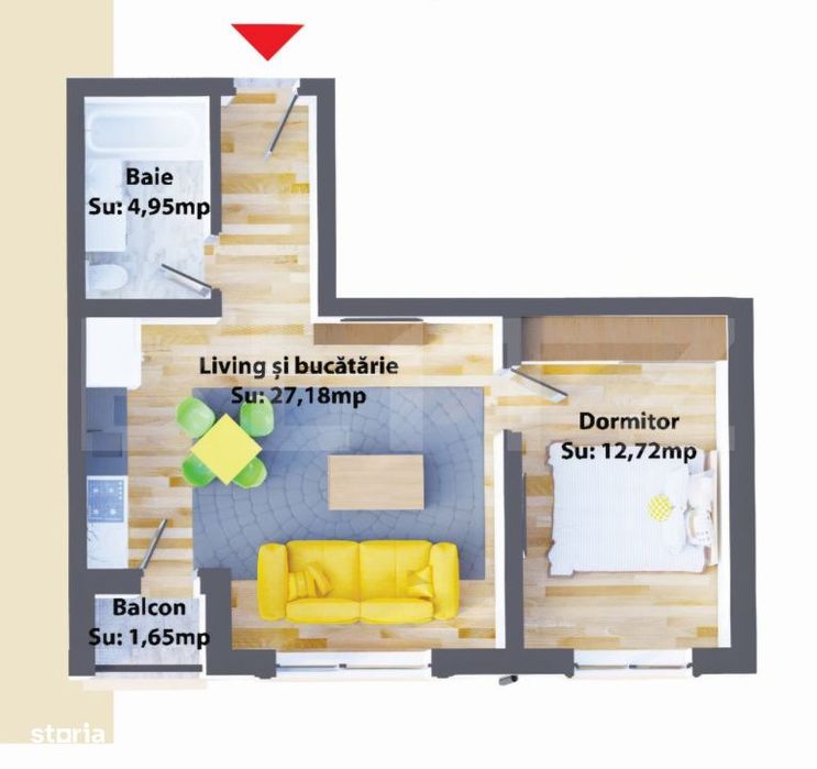 Apartamente de 2 camere, 44,85 mp, modern, zona Ipotesti — fotografia 1